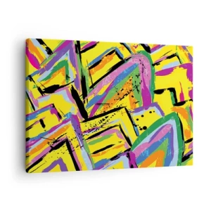 Schilderen op canvas - Levendige abstractie in heldere kleuren en dynamische vormen - 70x50cm - Tot ze schreeuwt van vreugde - Moderne wanddecoratie voor woonkamer en slaapkamer ARTTOR