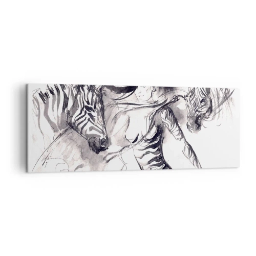 Schilderen op canvas - Dansend met de zebra's - 140x50 cm