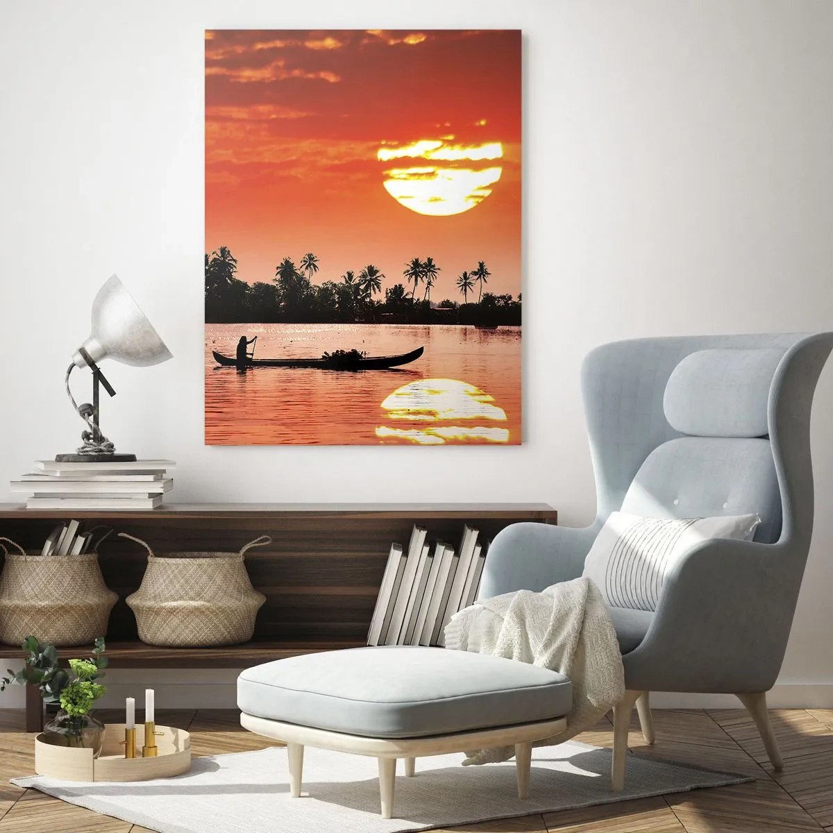 Schilderen op glas - De rust van de tropen bij zonsondergang - 50x70 cm
