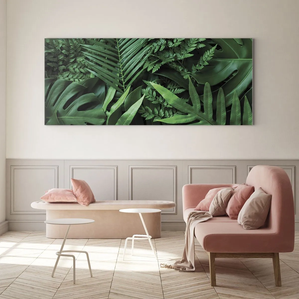 Schilderen op glas - Ineengedoken in het groen - 100x40 cm