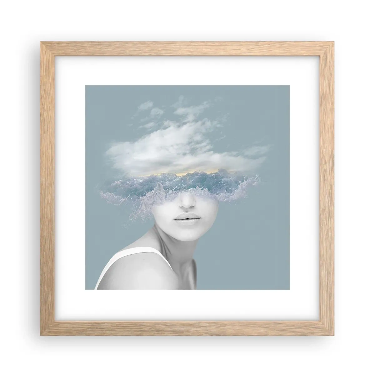 Een poster in een licht eiken lijst - Met hoofd in de wolken - 30x30 cm