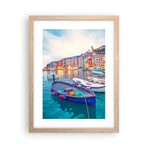Een poster in een licht eiken lijst - Kleurrijke avond in de haven - 30x40 cm