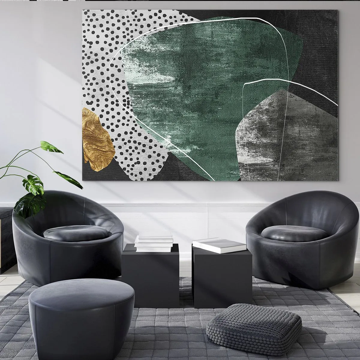 Schilderen op glas - Kleurrijke abstractie met bladgoud - 100x70 cm