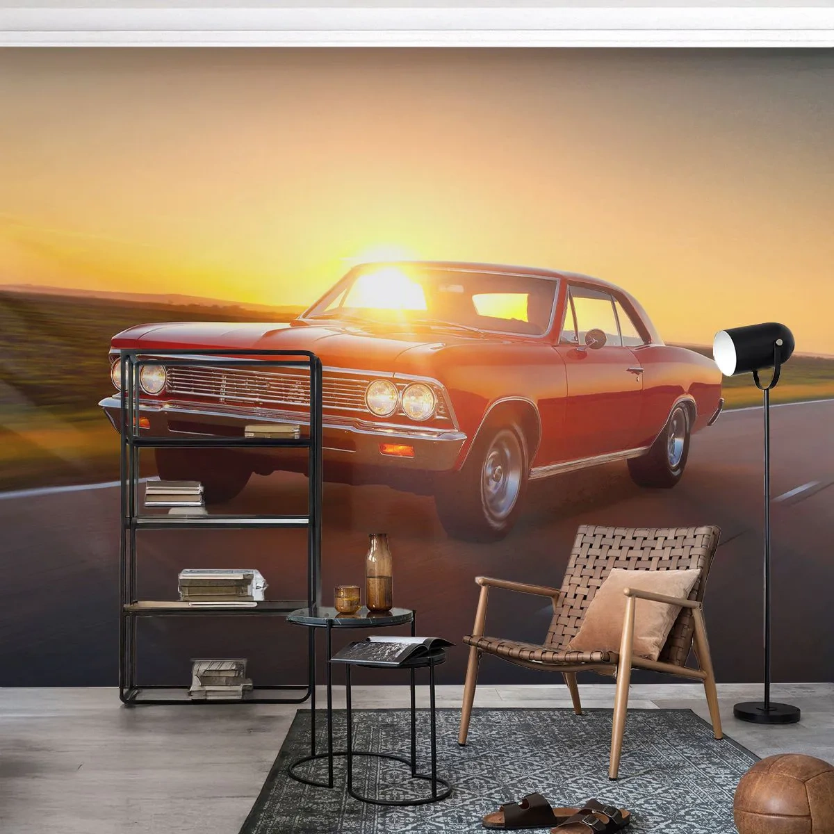 Fotobehang Premium Sand - Verlangen is rood - Auto, Reis, Vintage - 100x70 cm
