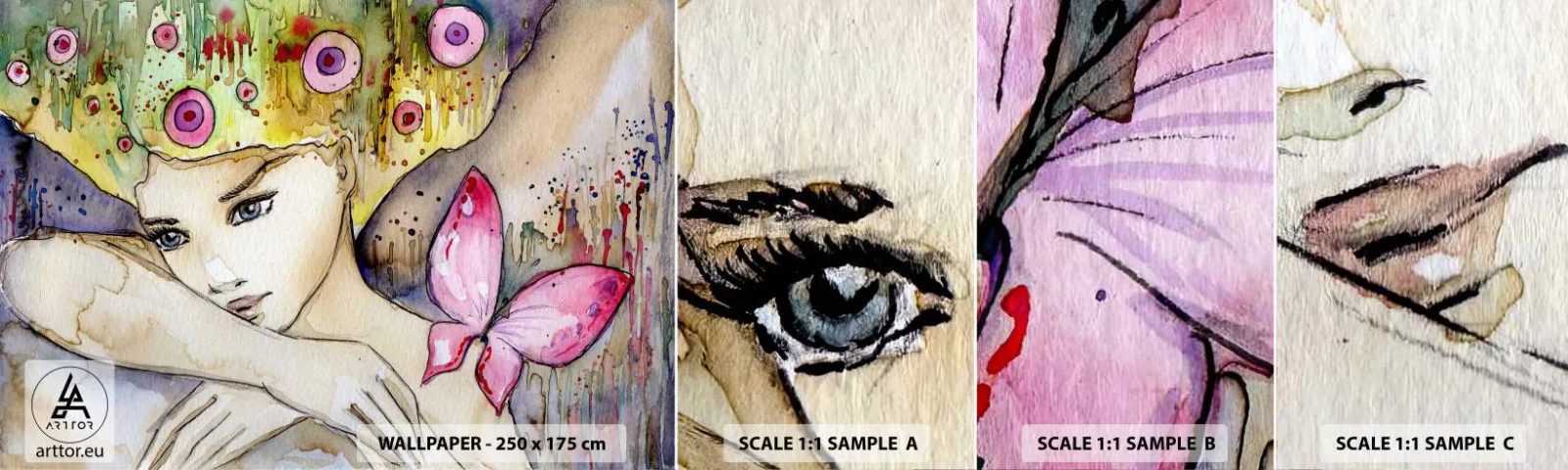 Fotobehang Monster Zelfklevend Deluxe Sticker - Vlinderprinses - Abstractie, Vrouw, aquarellen - 100x30 cm