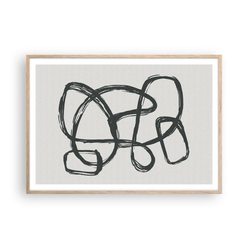 Een poster in een licht eiken lijst - Lusvormige abstractie - 100x70 cm