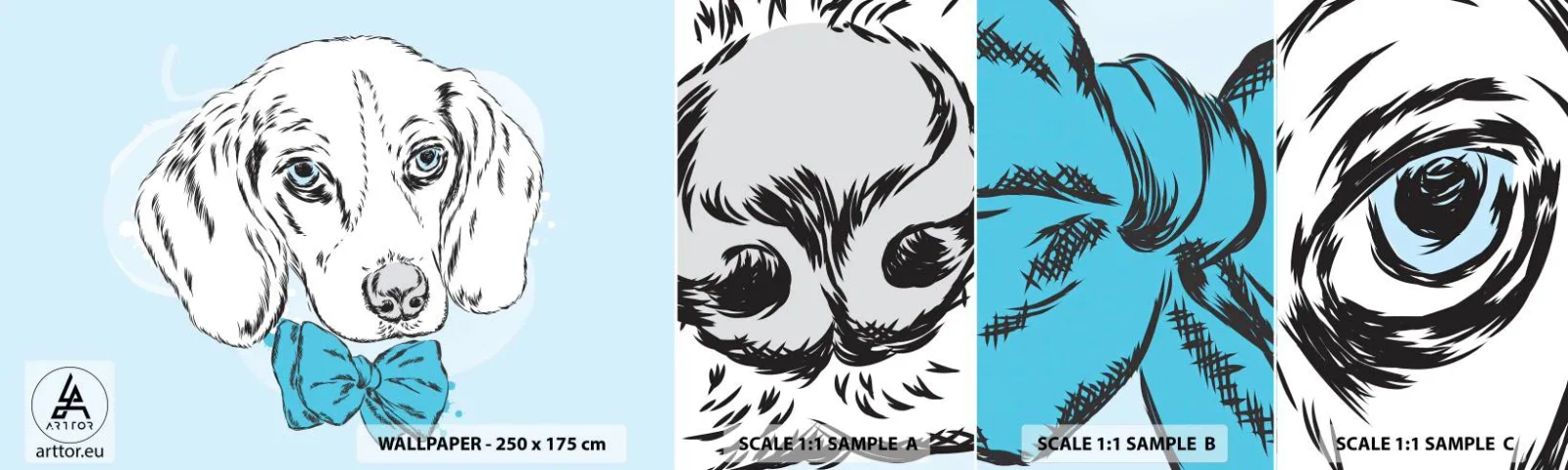 Fotobehang Monster Zelfklevend Deluxe Sticker - Hond elegantie - Abstractie, Hond, Voor kinderen - 100x30 cm