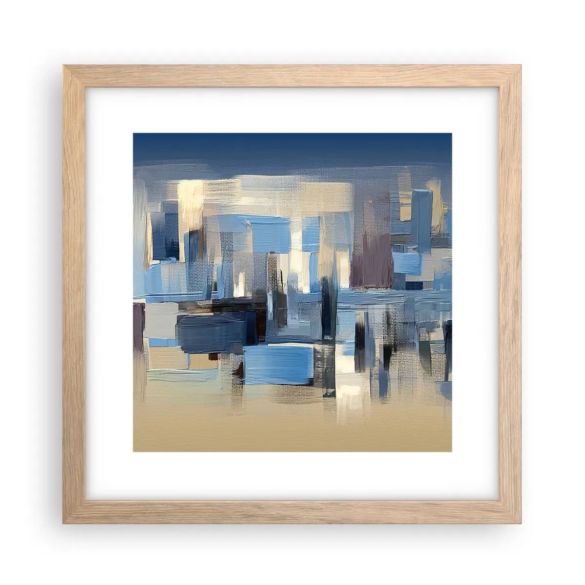 Een poster in een licht eiken lijst - Blauwe constructie - 30x30 cm