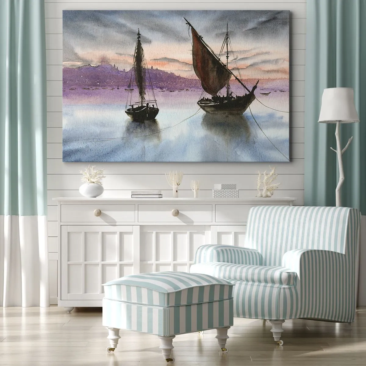 Schilderen op canvas - Avond in de haven - 100x70 cm
