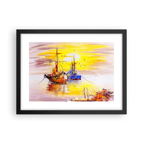 Poster in een zwarte lijst - Een welverdiende rust in de haven - 40x30 cm