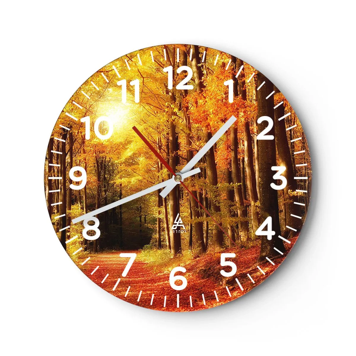 Wandklok - Klok - Gouden herfst op een bosweg - 40x40 cm