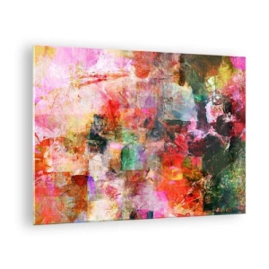 Schilderen op glas - Kleurrijke abstractie met intense kleuren - 70x50cm - Een reis door de rozen - Moderne wanddecoratie voor woonkamer en slaapkamer ARTTOR