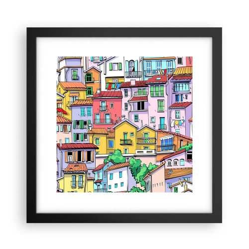 Poster in een zwarte lijst - Vrolijke stad - 30x30 cm