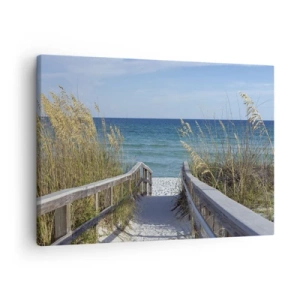 Schilderen op canvas - Pad naar het strand met uitzicht op zee - 70x50cm - In de zon, in de wind - Moderne wanddecoratie voor woonkamer en slaapkamer ARTTOR