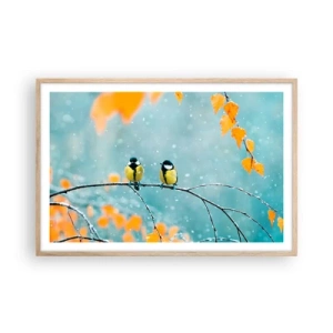 Een poster in een licht eiken lijst - Vogelroddel - 91x61 cm