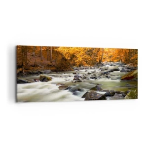 Schilderen op canvas - Een stroom in een gouden bos - 120x50 cm