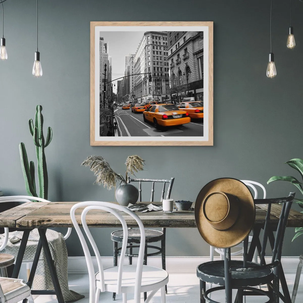 Een poster in een licht eiken lijst - De zonnen van grote steden - 60x60 cm