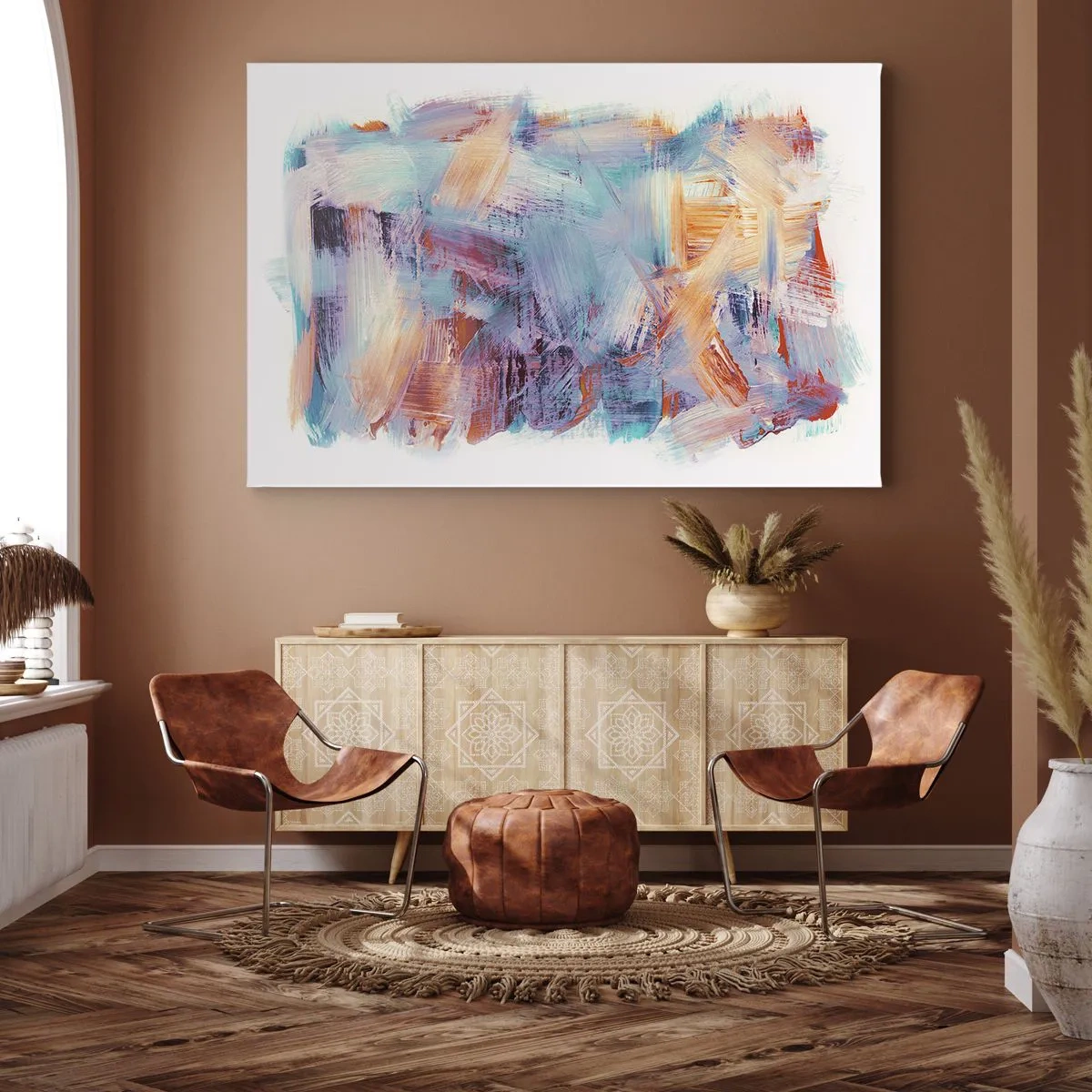 Schilderen op canvas - Kleurrijke penseelstreken in een abstracte compositie - 70x50cm - Een kleurrijke puinhoop - Moderne wanddecoratie voor woonkamer en slaapkamer ARTTOR