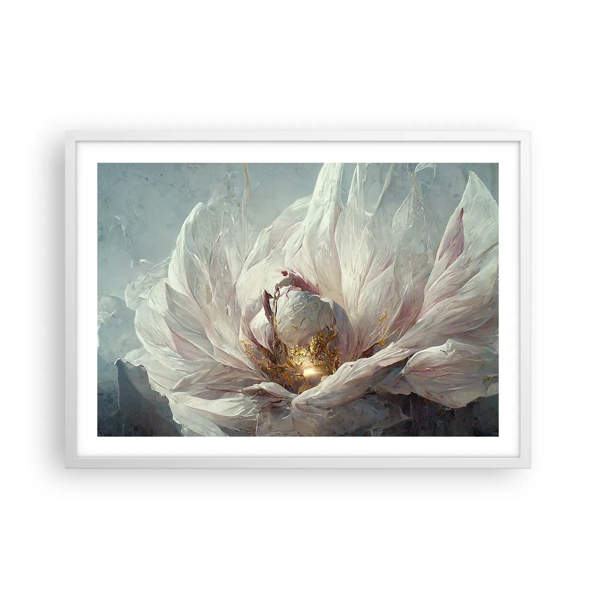 Poster in een witte lijst - Hij bloeit eens in de honderd jaar - 70x50 cm