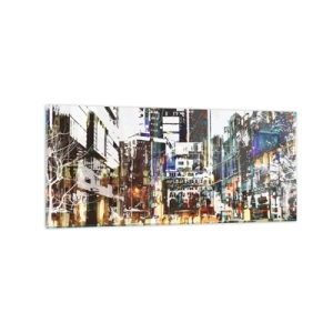 Schilderen op glas - Een glinsterende stad - 120x50 cm