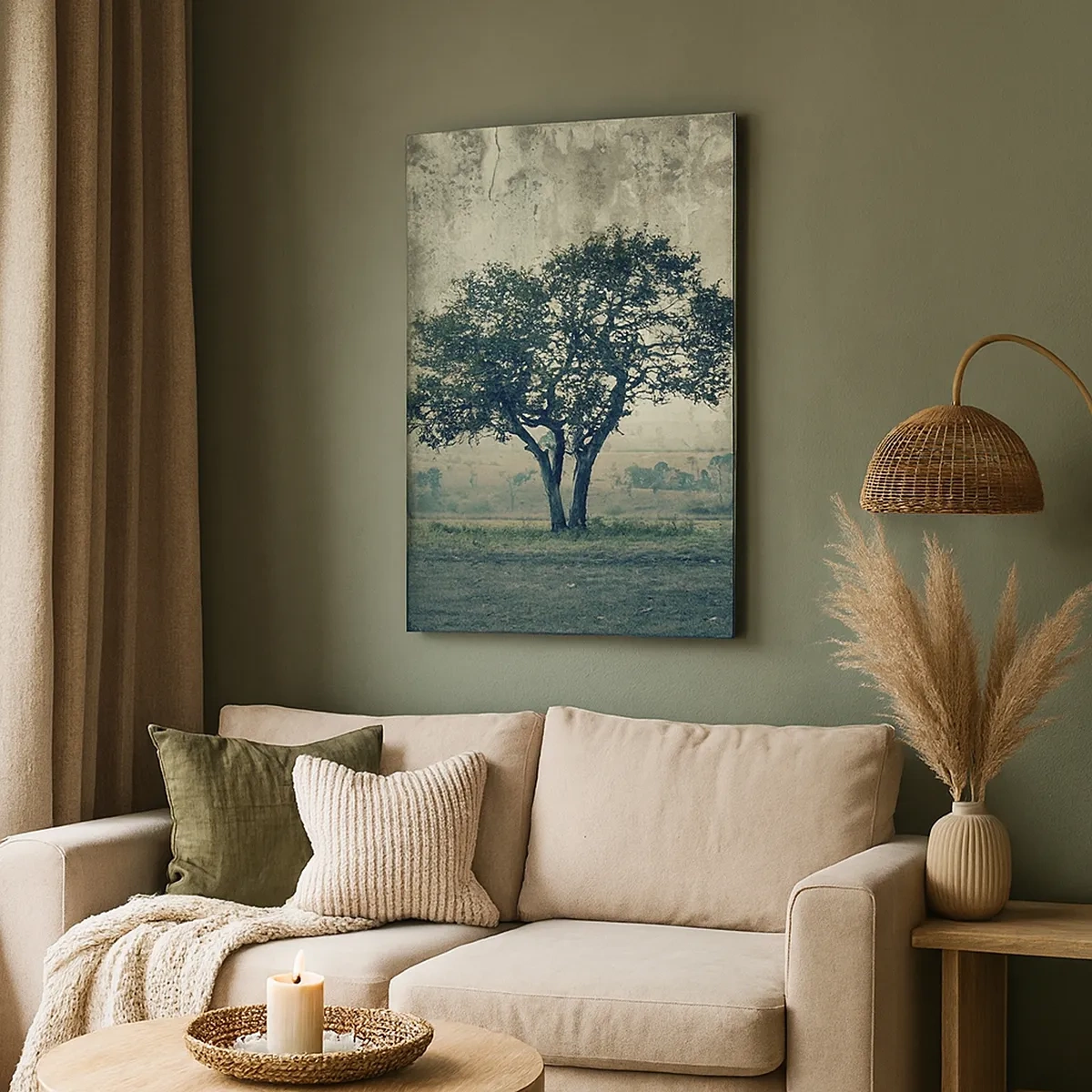 Schilderen op canvas - Een appelboom op een blauw veld? - 50x70 cm
