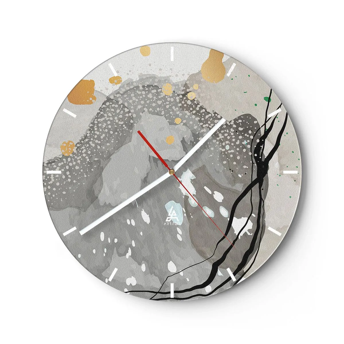 Wandklok - Klok - Een abstracte grijsbeige compositie met organische vormen. - 30x30cm - Organische compositie - Moderne wanddecoratie voor woonkamer, keuken en slaapkamer ARTTOR