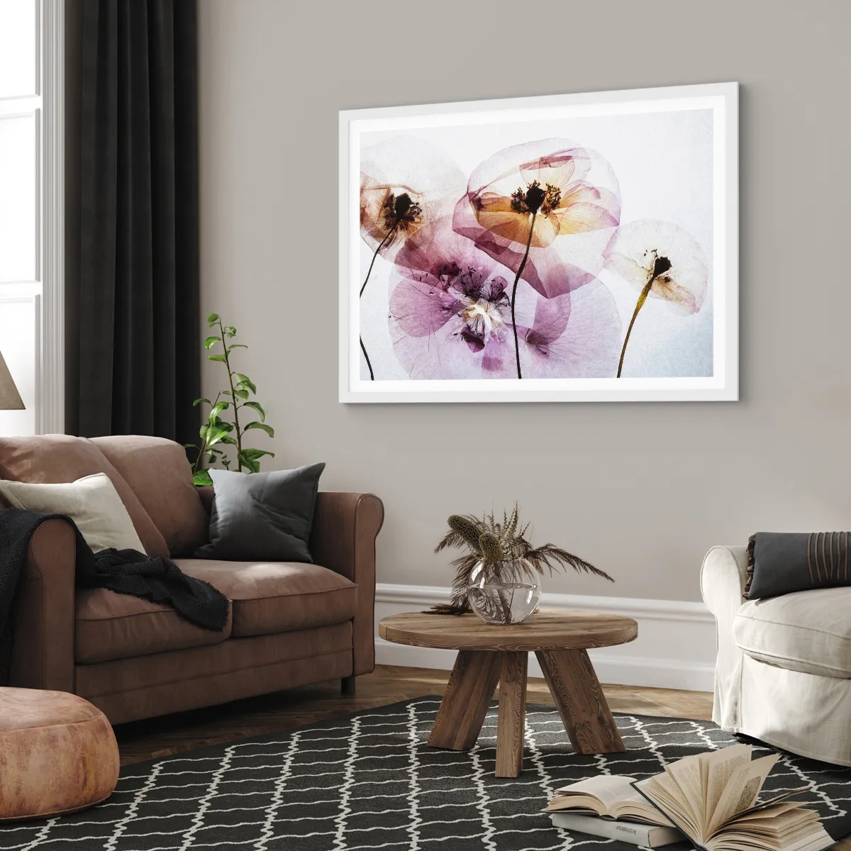 Poster in een witte lijst - Transparante lichaamsbloemen - 50x40 cm