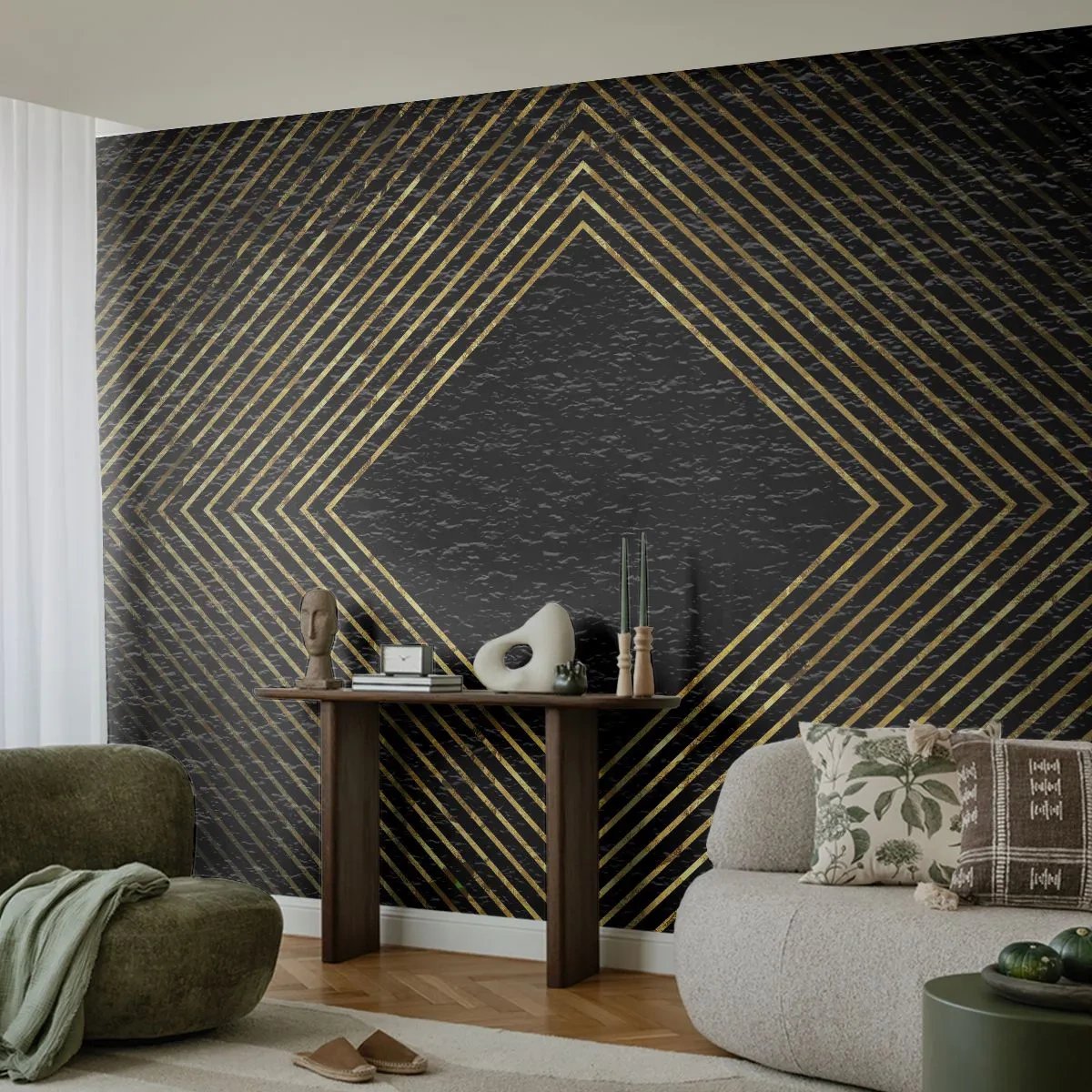 Fotobehang Premium Sand - Geometrie in glamoureuze stijl - Art-deco, Modern, Glamour - 100x70 cm