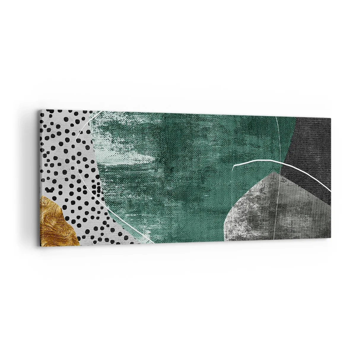 Schilderen op canvas - Kleurrijke abstractie met bladgoud - 100x40 cm