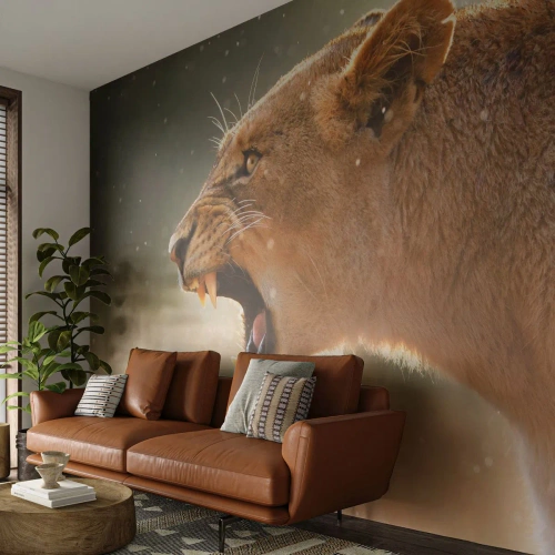 Fotobehang Premium Sand - Probeer niet te luisteren - Dieren, Leeuw, Afrika - 100x70 cm