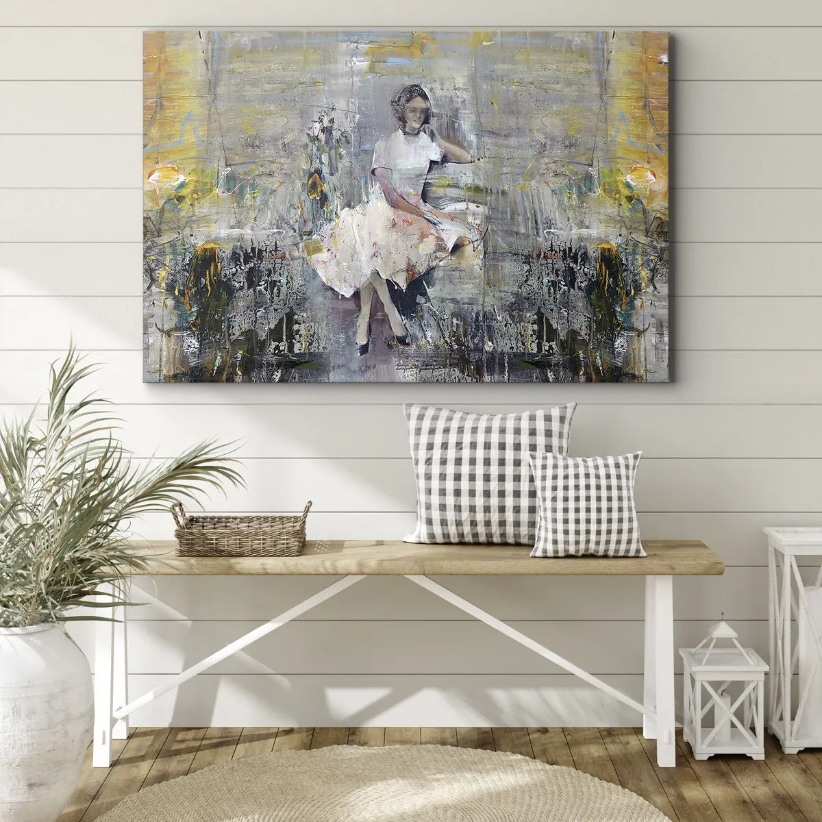 Schilderen op canvas - Artistiek portret van een vrouw in pastelkleuren - 70x50cm - Klassiek en modern - Moderne wanddecoratie voor woonkamer en slaapkamer ARTTOR