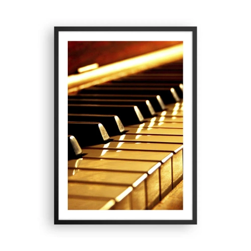 Poster in een zwarte lijst - Close-up van pianotoetsen in gouden licht - 50x70cm - Eindeloze mogelijkheden - Moderne wanddecoratie voor woonkamer en slaapkamer ARTTOR