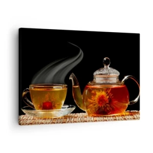 Schilderen op canvas - Glazen theepot met bloementhee en een kopje - 70x50cm - De magie en kunst van het theezetten - Moderne wanddecoratie voor woonkamer en slaapkamer ARTTOR