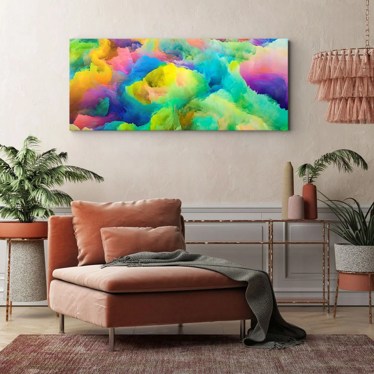 Schilderen op canvas - Regenboog dons - 90x30 cm