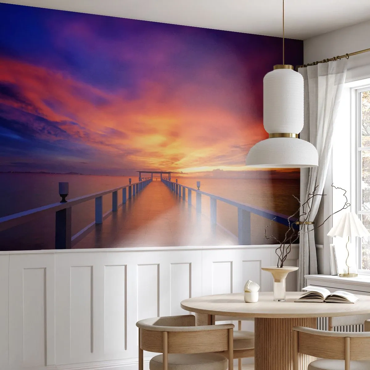 Fotobehang Premium Canvas - Zonder einde - Landschap, Pier, Zonsondergang - 500x350 cm