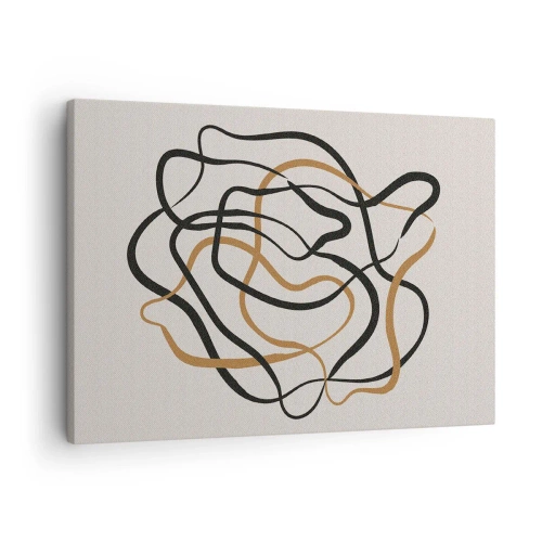 Schilderen op canvas - Verwarde lijnen in zwart en goud op een lichte achtergrond - 70x50cm - Alles ging mis - Moderne wanddecoratie voor woonkamer en slaapkamer ARTTOR