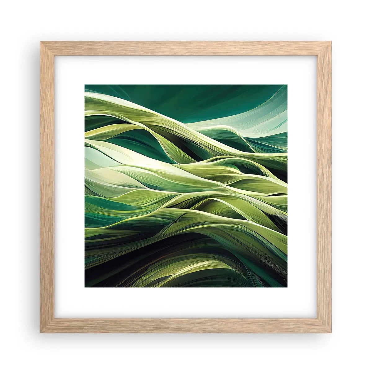 Een poster in een licht eiken lijst - Abstract groen spel - 30x30 cm