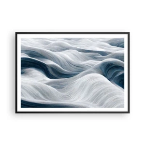 Poster in een zwarte lijst - Witte en blauwe golven - 100x70 cm