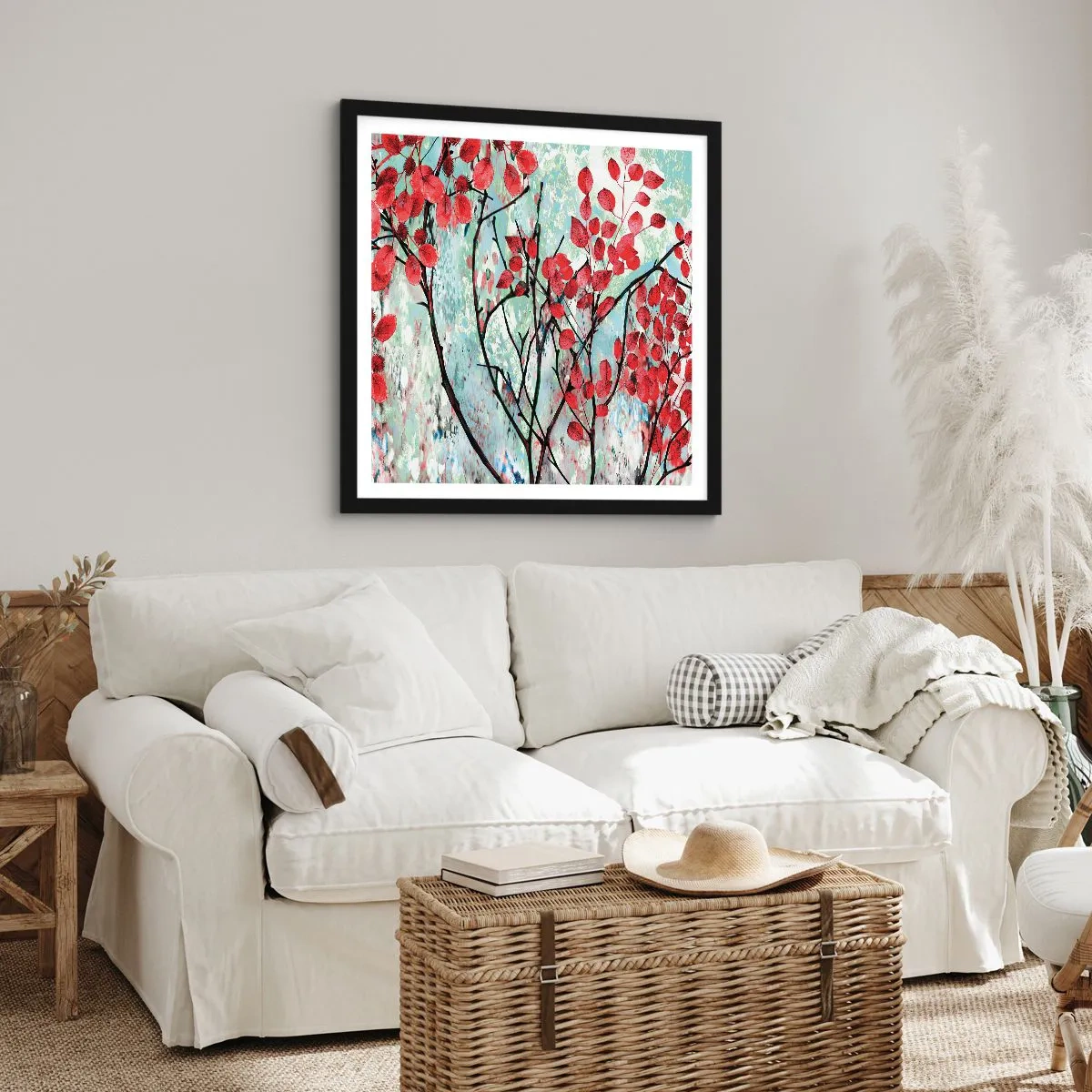 Poster in een zwarte lijst - Boom in scharlaken - 30x30 cm