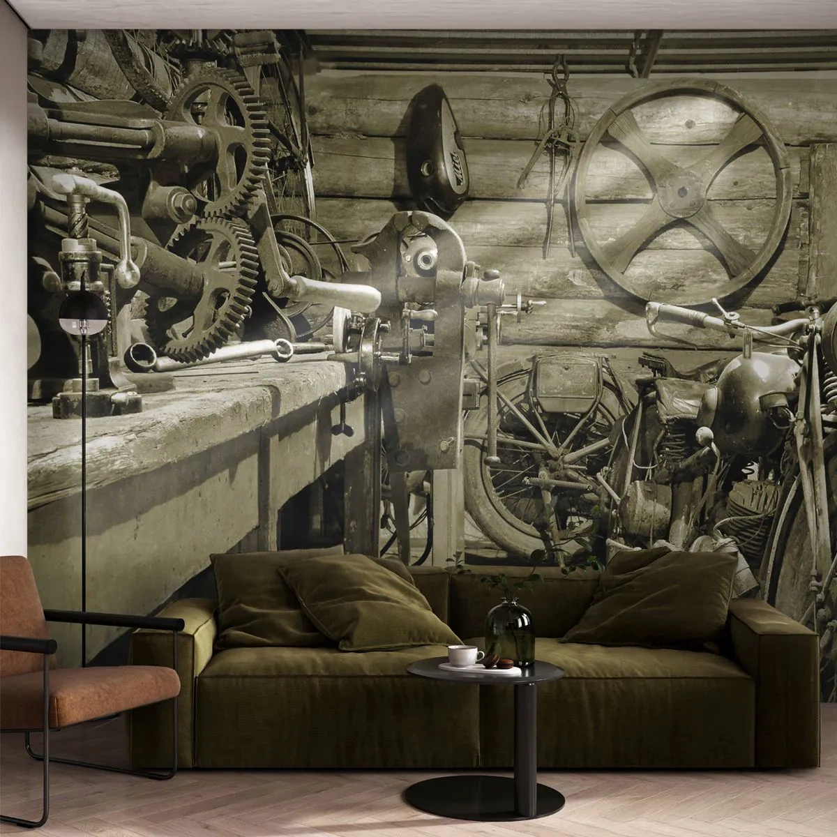 Fotobehang Premium Canvas - In de schuur van oom Władek - Motor, Garage, Vintage - 300x210 cm