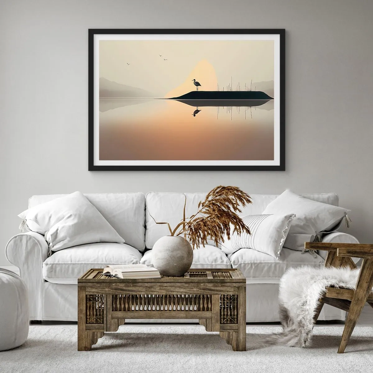 Poster in een zwarte lijst - Heer op het meer - 100x70 cm