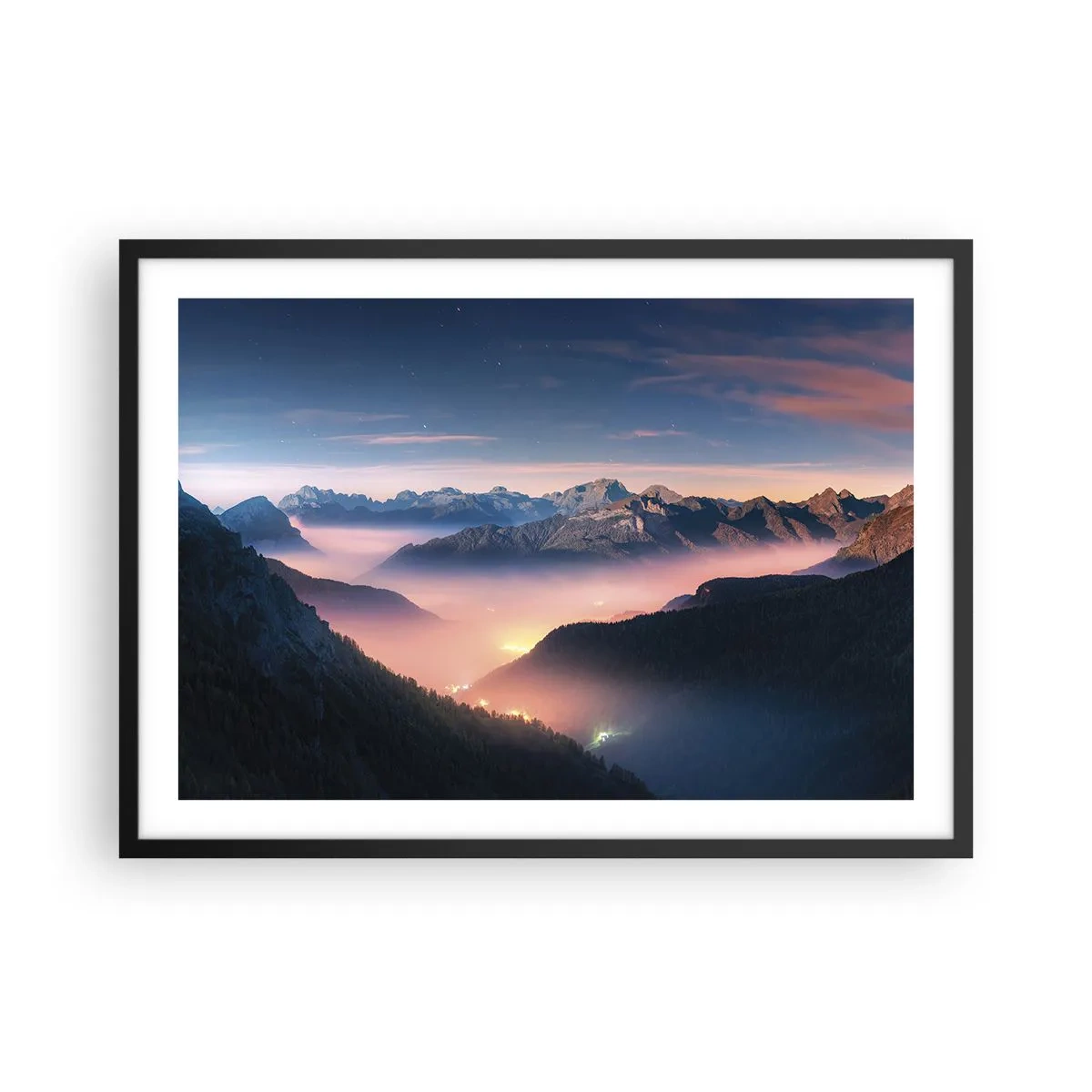 Poster in een zwarte lijst - Licht in de dalen - 70x50 cm