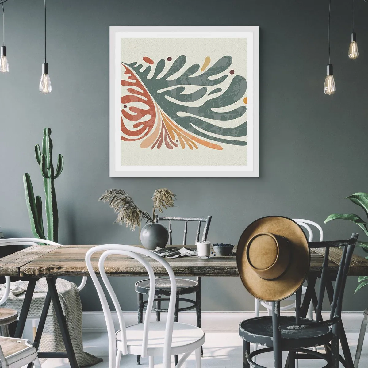 Poster in een witte lijst - Veelkleurig blad - 40x40 cm