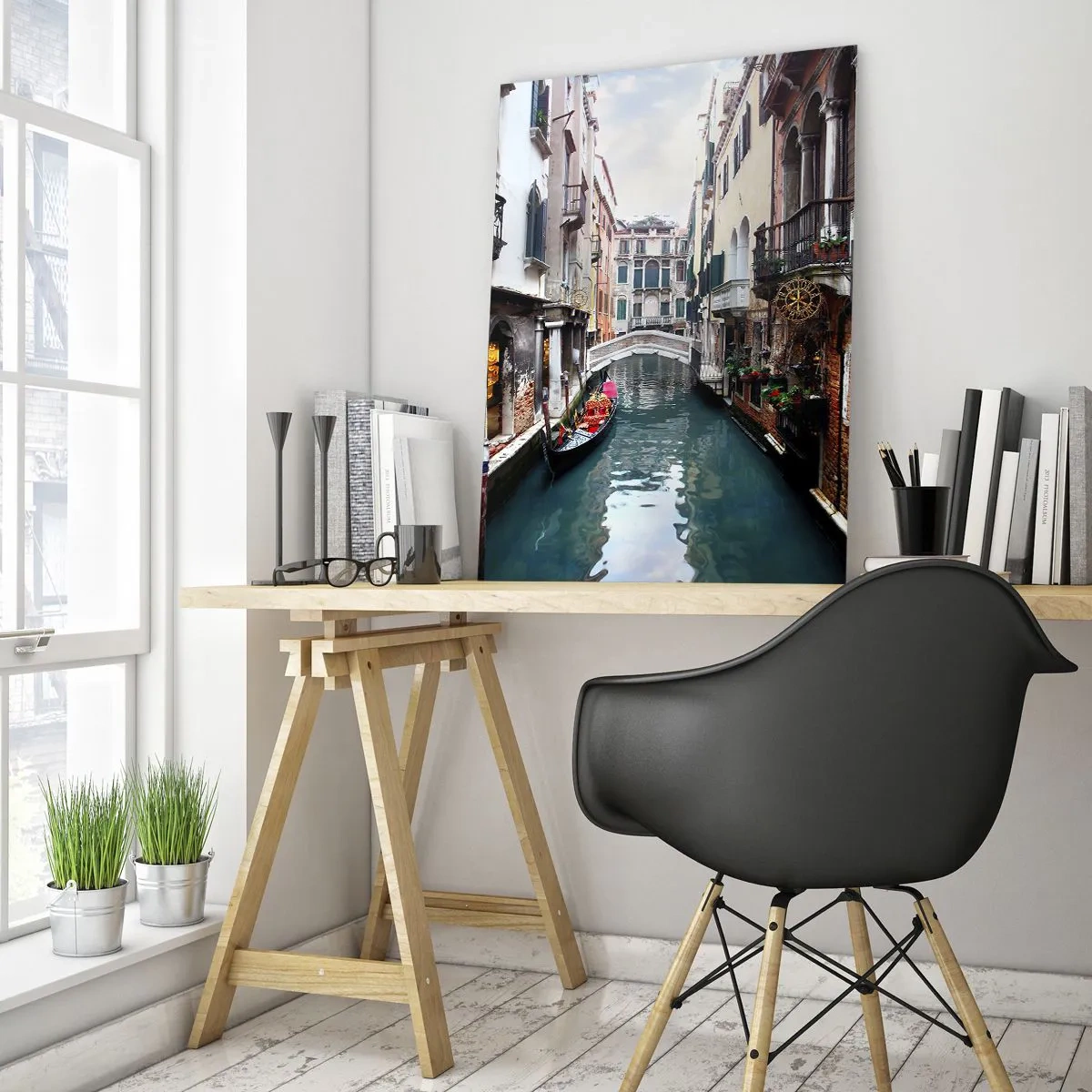 Schilderen op glas - Venetiaans landschap met een gondel en een brug - 50x70 cm