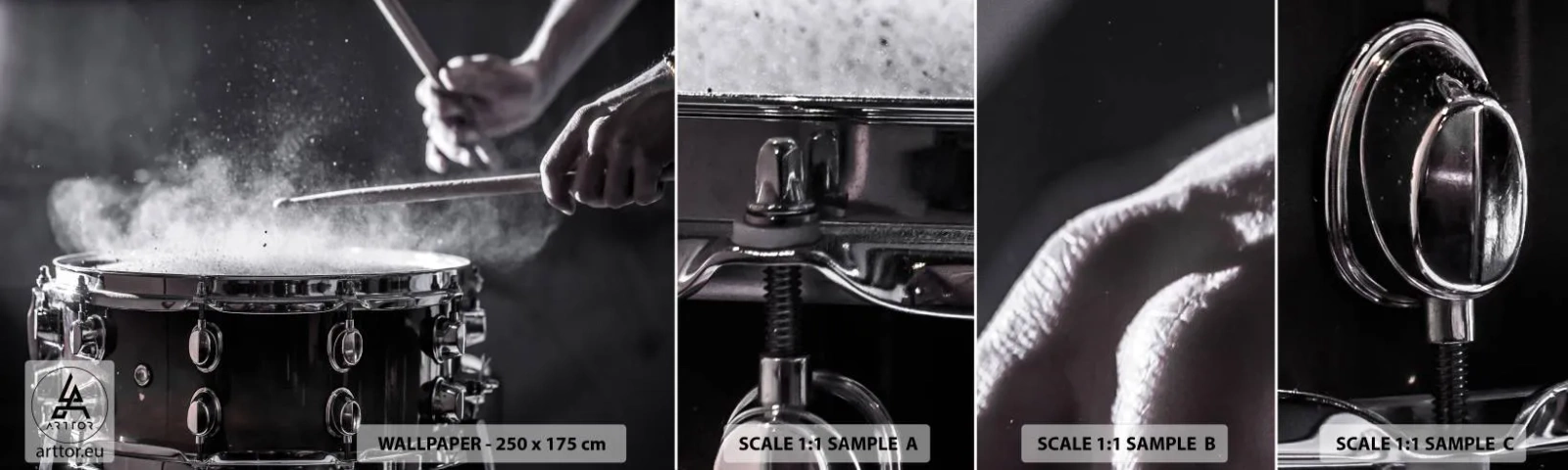 Fotobehang Monster Zelfklevend Deluxe Sticker - De pols van de muziek - Muziek, Een muziekinstrument, Trommel - 100x30 cm