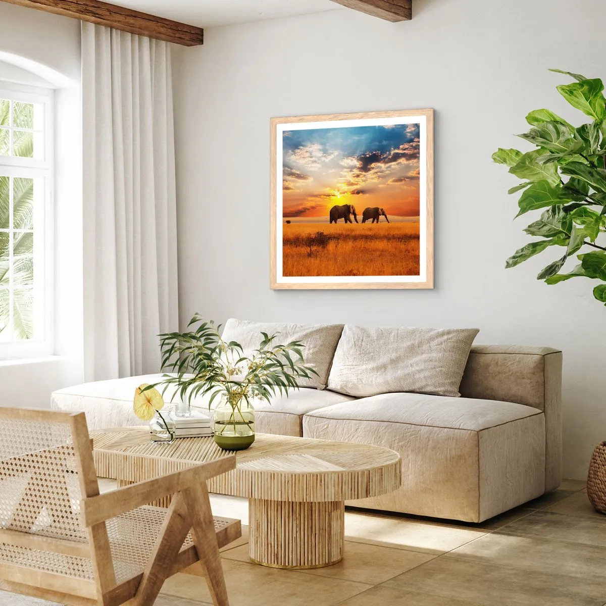 Een poster in een licht eiken lijst - Familie wandeling - 60x60 cm
