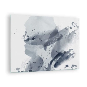 Schilderen op glas - Blauwgrijze aquarelvlekken die lijken op bewegend water - 70x50cm - Een onderzoek naar de aard van water - Moderne wanddecoratie voor woonkamer en slaapkamer ARTTOR
