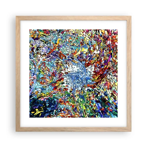 Een poster in een licht eiken lijst - Glas in lood druppel - 40x40 cm