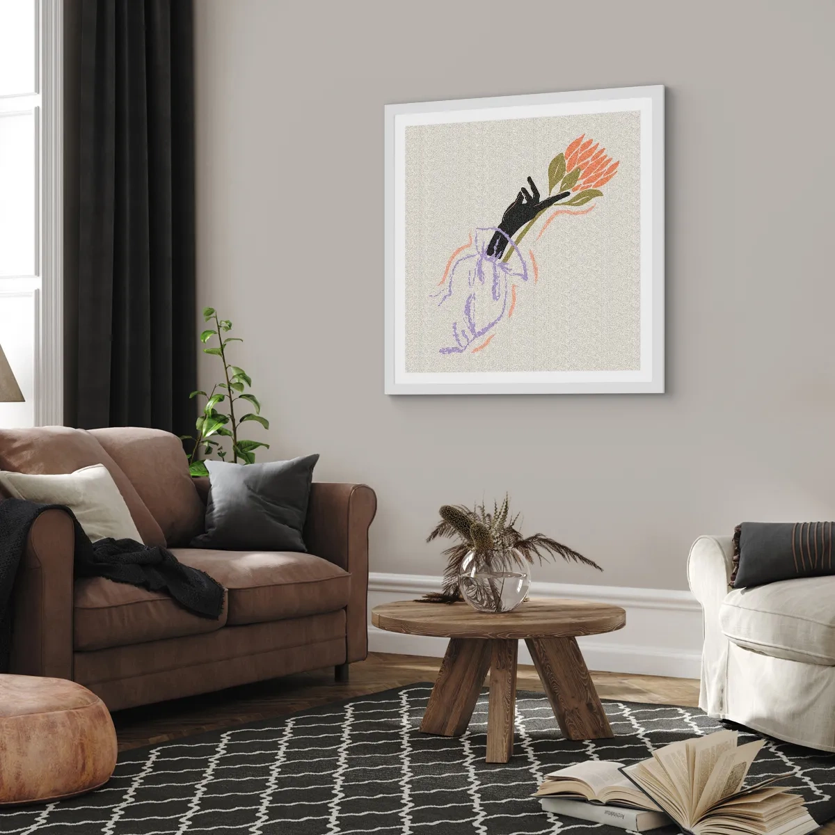 Poster in een witte lijst - Zusterlijke aanraking - 60x60 cm