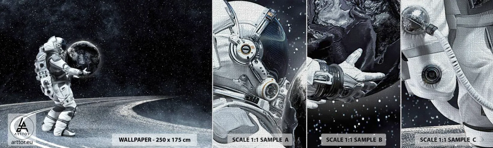 Fotobehang Monster Premium Canvas - Op de Melkweg - Kosmos, Astronaut, Fantasie - 100x30 cm